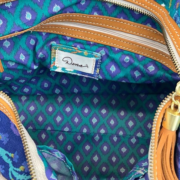 Dena Blue & Multicolor Tapestry Travel Bag Leather Accents No Strap - Picture 5 of 6